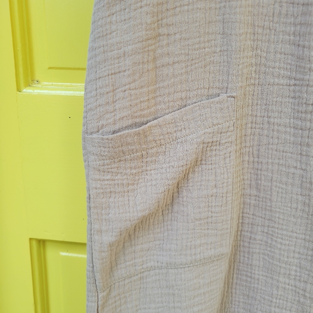 NWT Luxology Taupe Cotton Gauze Dress XL | Coastal Neutral V Neck Boho - Picture 5 of 13